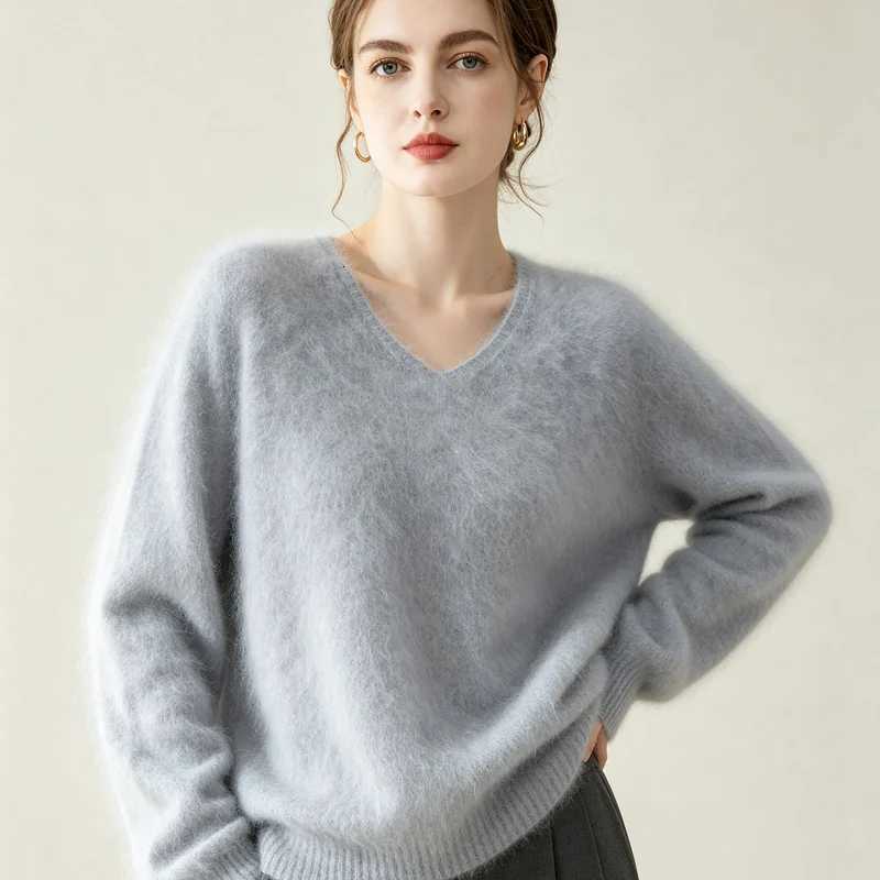 Women's Sweaters Autumn and Winter 100% Brushed Cashmere Sweater for Women Loose Long-Sleeved Sweater Lazy Style Knitted Base Sweater Top H2609
