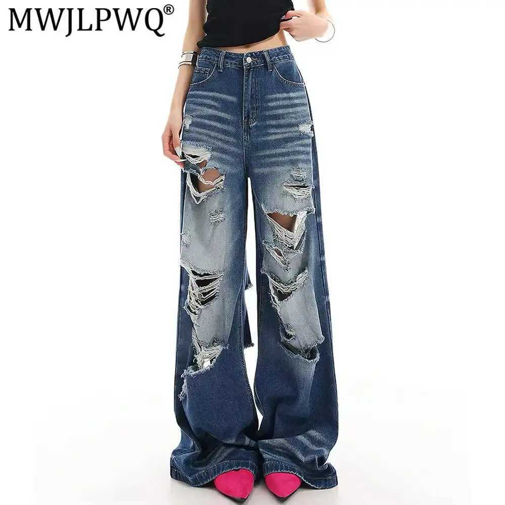 MWJLPWQ American High Street Ripped Jeans For Men Vintage Distressed Style Washed Damaged Niche Loose Wide-Leg Trousers 17465 S2609248DJD