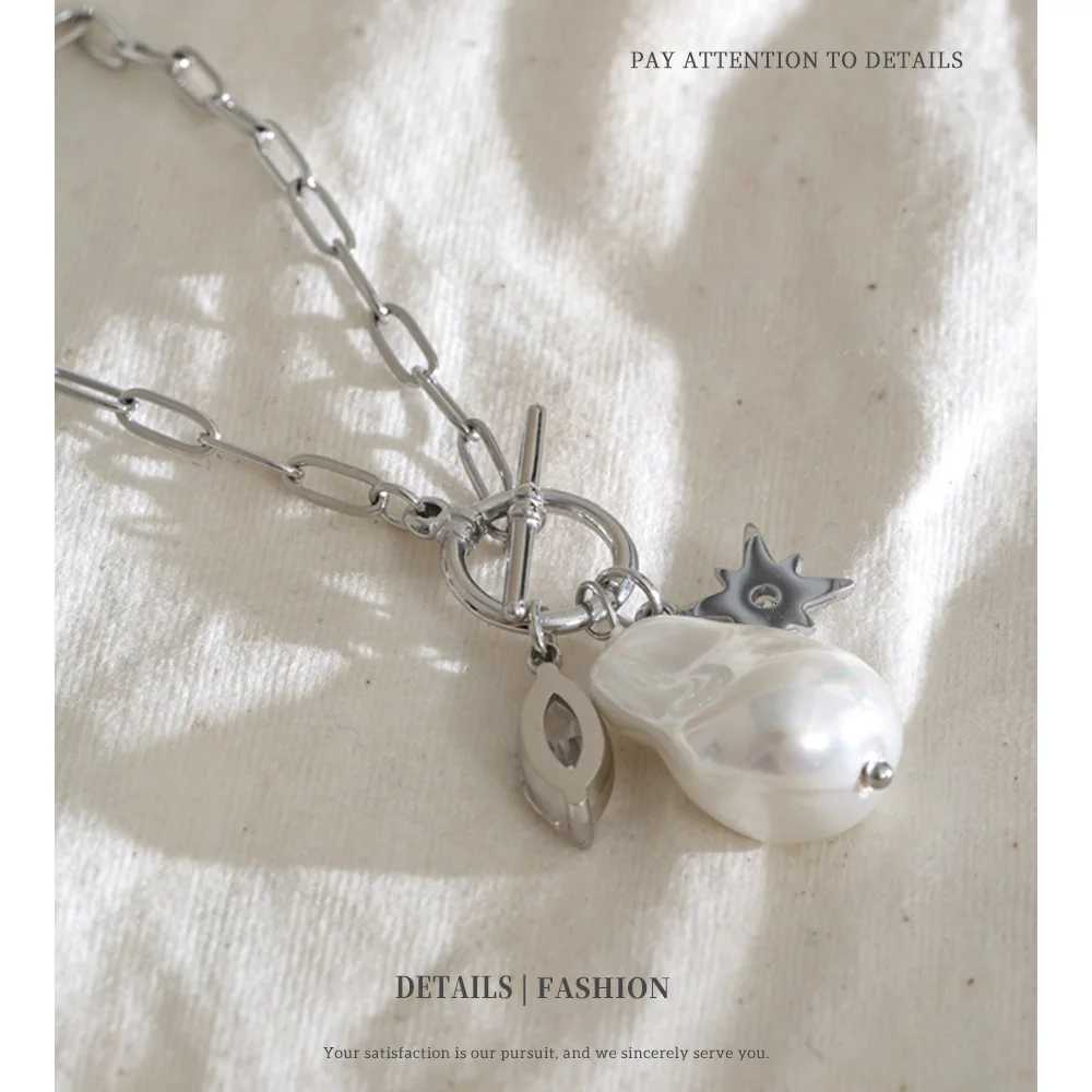 Necklaces NiN Stainl Steel Pendant Pearl Drop Necklace for Wen Shiny Zirconia High Quality Baroque Jewelry New Arrivals N260924