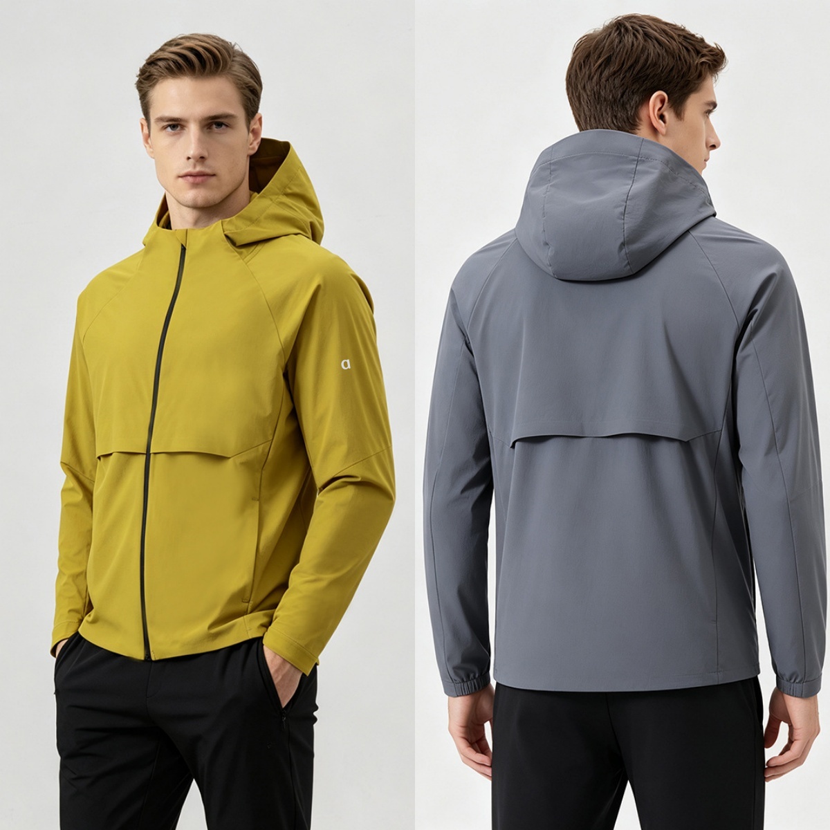 A3025 Sweat à capuche d'extérieur pour homme pour le jogging, design résistant aux intempéries, coupe-vent, veste de course avec capuche, haut de