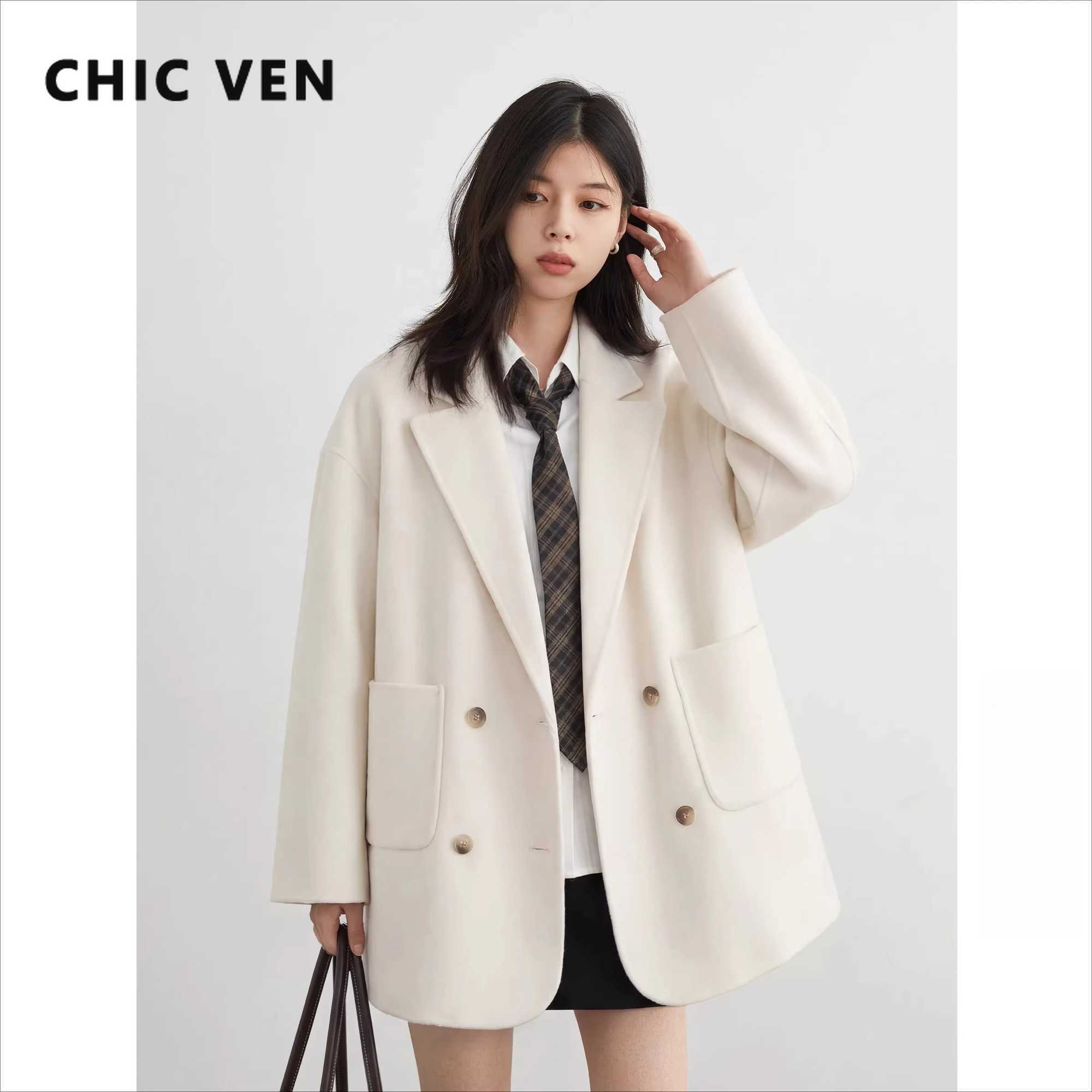 CHIC VEN New Women Woolen Coat Loose Solid Mid-length Double-sided Oversized Office Ladies Jackets Outerwear Autumn Winter 2026 Z260924