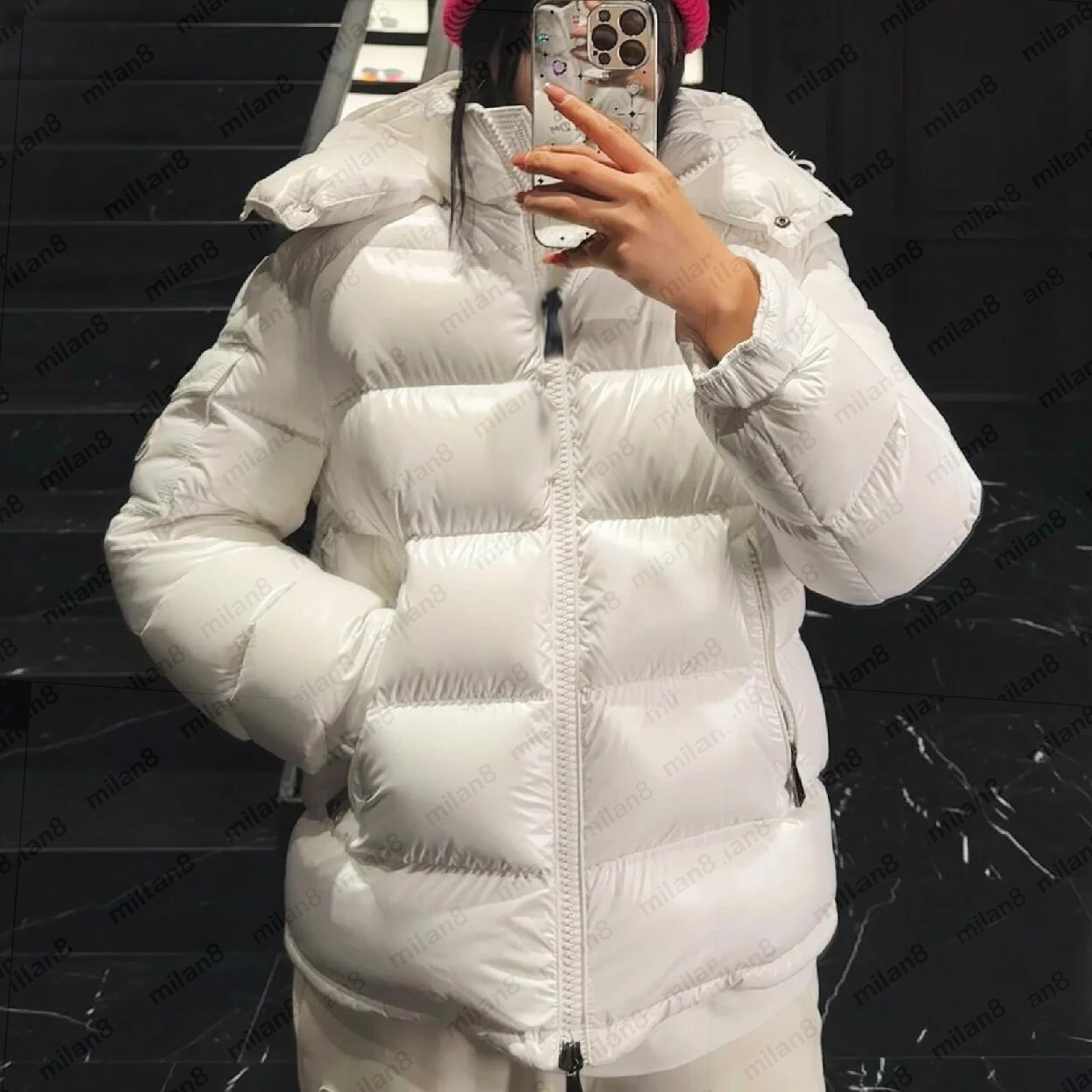 Womens Down Puffer Jacket Luxury Shiny Nylon NFC Hooded Coat Thickened Insulated Winter Outerwear Classic Quilted Casual Couple Jacket