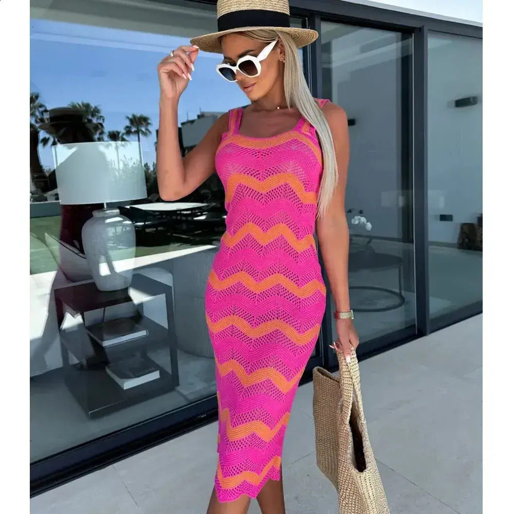 bodycon Urban Sexy Dress Bodycon Ultrathin Summer Sweater Womens Colorful Knitted Beach Wave Pattern Sun Skirt Women 8c9 8b9