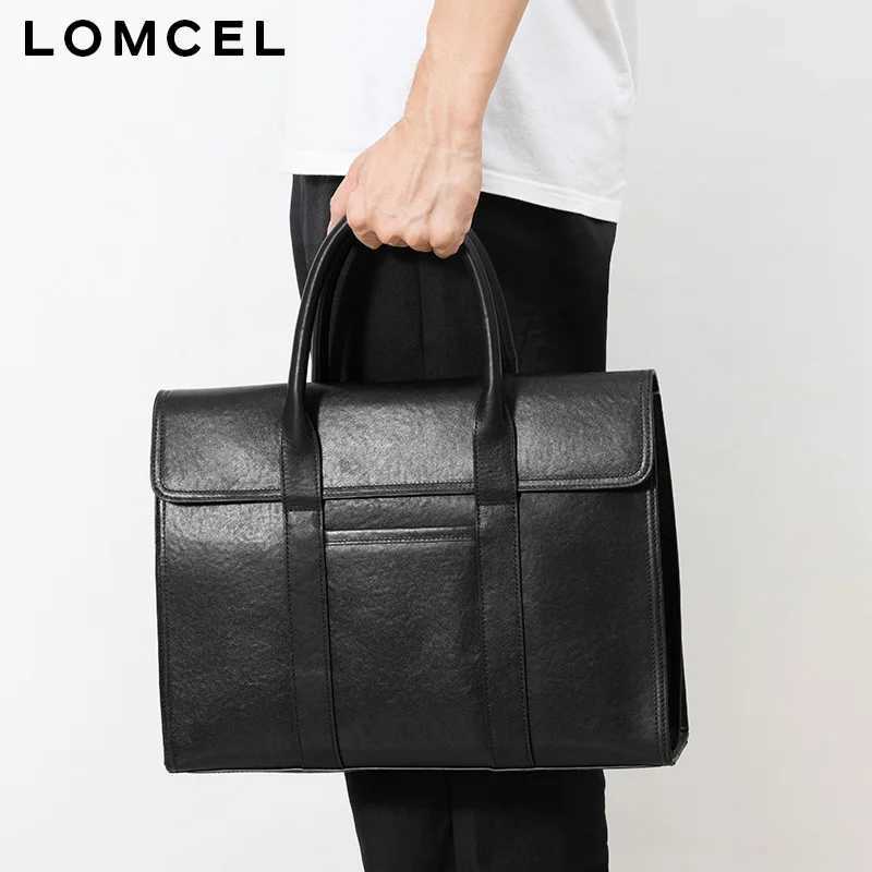 Briefcases LOMCEL P66 Selling men's handbag genuine leather business style fashionable 16inch computer bag large capacity business H260923