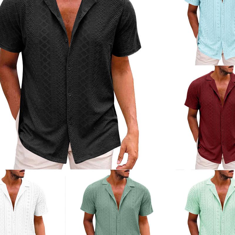 Designer Style New Arrival High Quality Men's Summer Short Sleeve Lapel Shirt Solid Color Casual Slim Fit Breathable Polyester Button Down Top S-