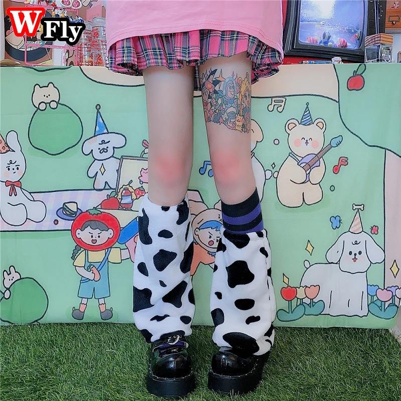 Women Leg Warmers Cow Tube Socks Student Pile Style Foot Sock Harajuku JK Slimming Leg Warmer Lolita Soft Girl Furry Leg Warmers 260924