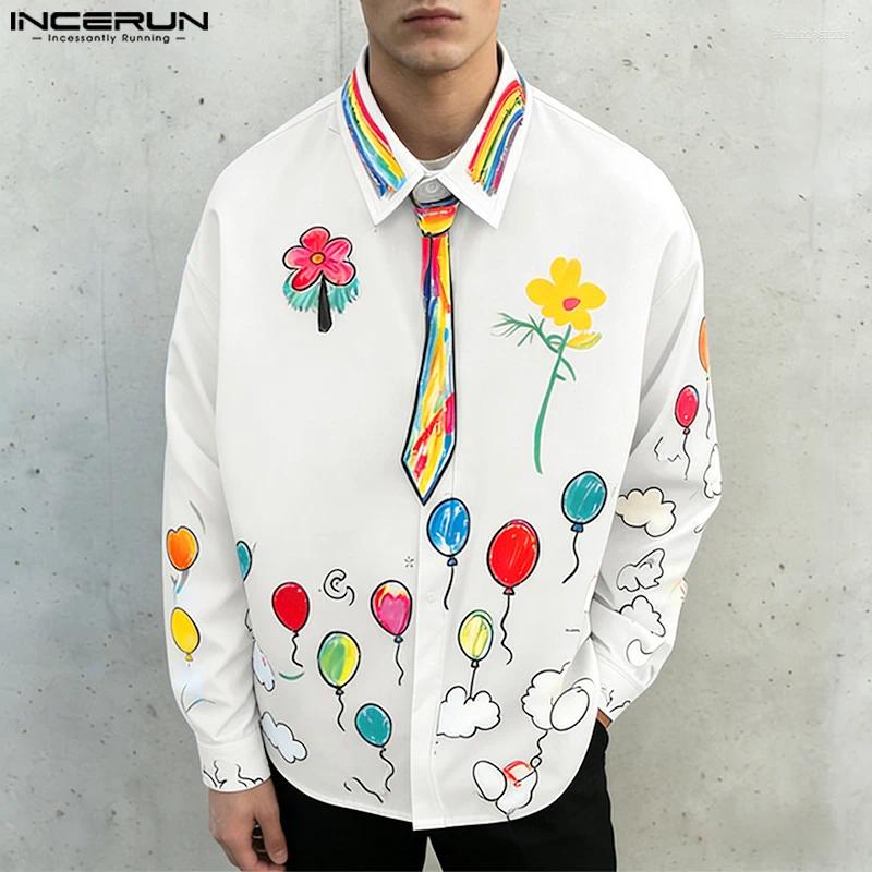 Men's Casual Shirts Men Shirt Printing Lapel Long Sleeve Loose Clothing Streetwear Vacation 2026 Fashion Tops Male S-5XL INCERUN