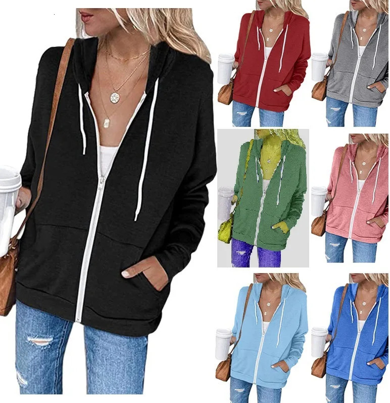 Hoodie 2026 casual solidcolor longsleeved pocket drawstring hooded zipper thickened hoodie cardigan womens clothing w260923
