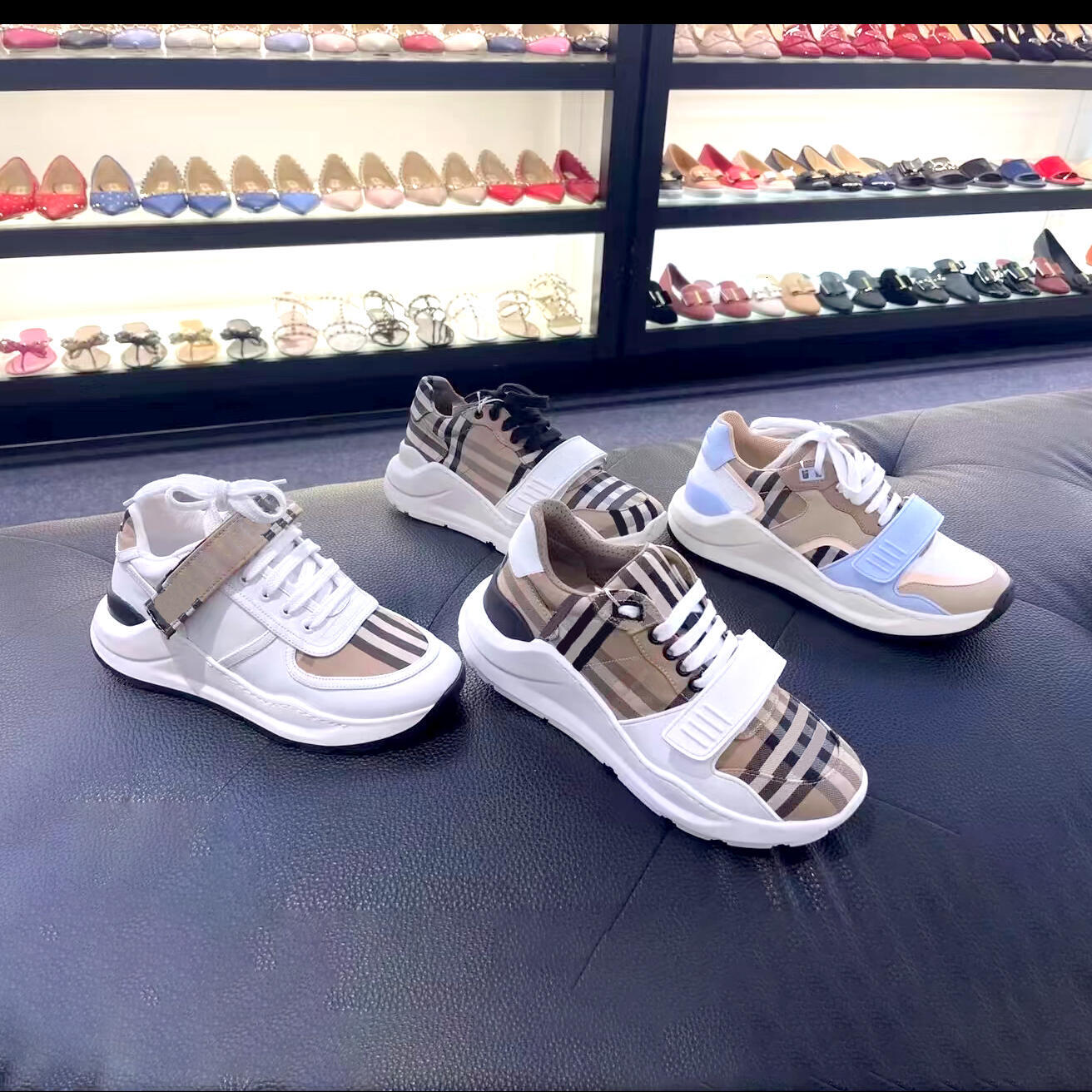 Designer Check Pattern Chunky Sneakers Women Leather Luxury Platform Vacation Casual Walking Shoes Daily Streetwear Outdoor Spring Summer Dating Tra