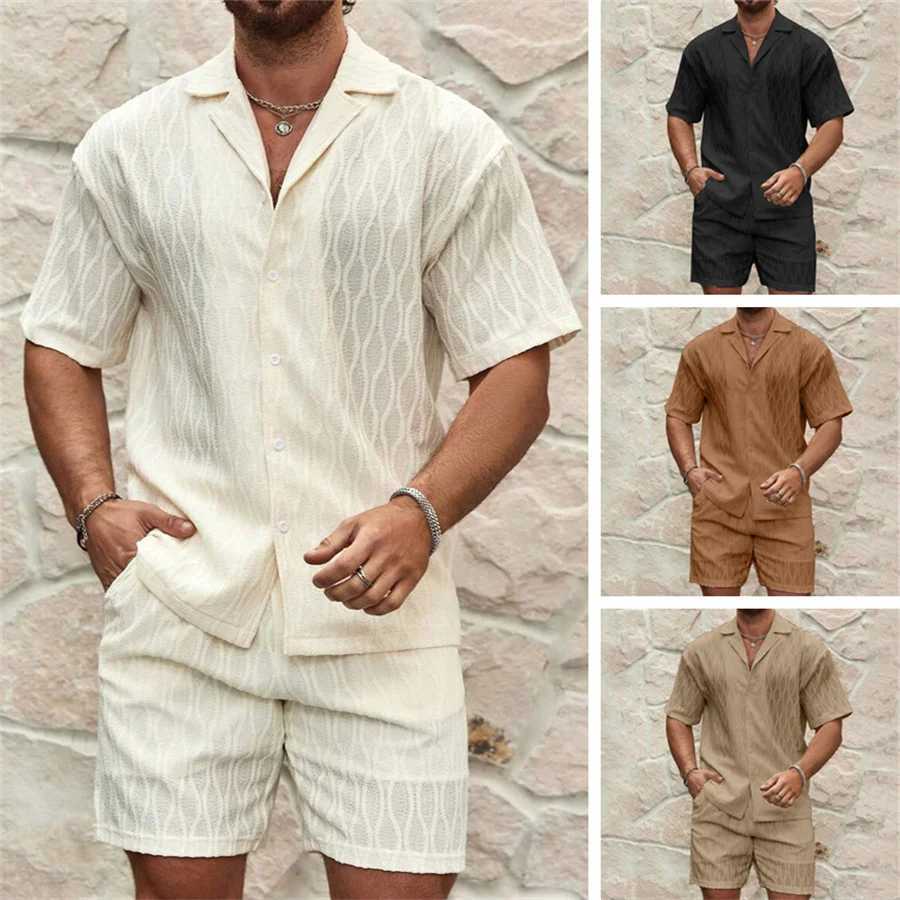 2026 New Mens Shorts Set Summer White Short Sleeve Shirt and Shorts Two Piece Jacquard Suits Men Outfits Fashion Streetwear T260924