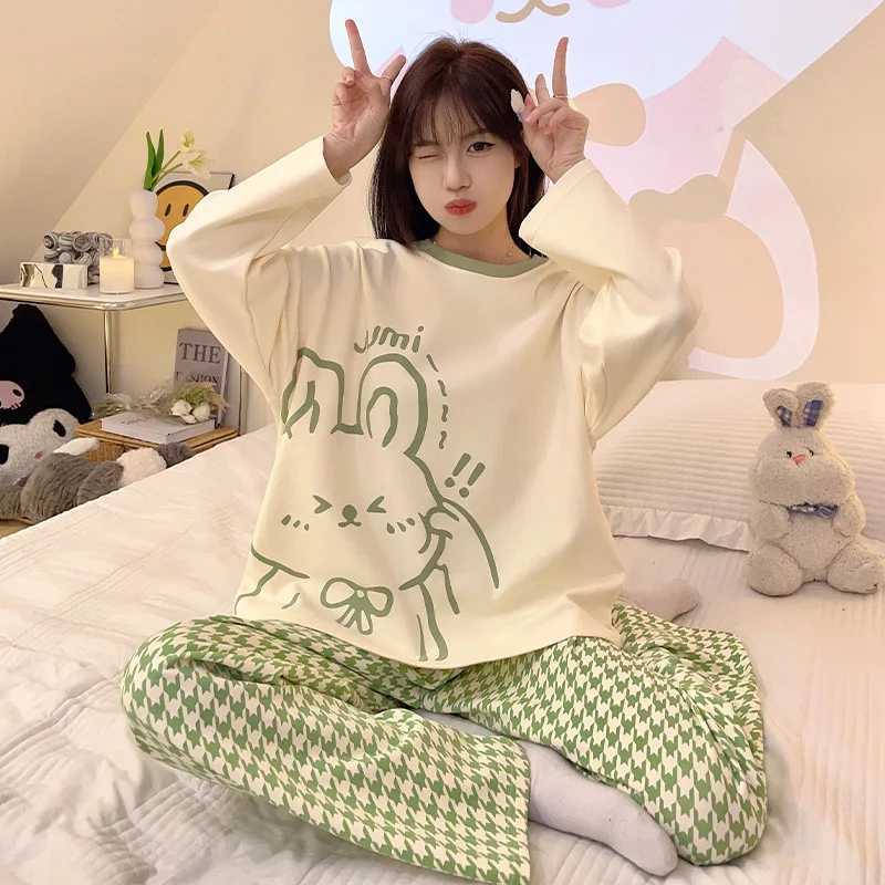 Women's Sleep Lounge 2025 New Spring and Fall Pajamas Women's Models Long-Sleeved Big Yards Thin Section Cartoon Cute Girls Student Pajama