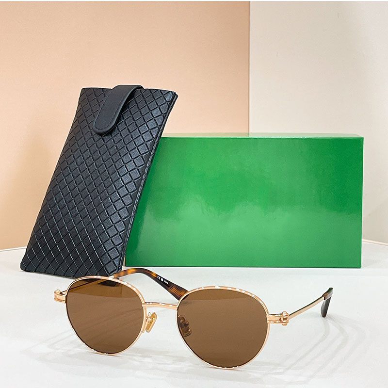 BV1382S Mens luxury beach travel sunglasses brown lenses Golden metal circular mirror frame Iconic logo design for mirror legs Men designer classic