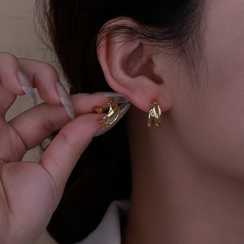 Designer Luxury Minimalist Double Ring Hoop Earrings Y2K Copper 18K Gold Plated 925 Silver Pin Women Earrings OL Temperament Daily Fashion Matching