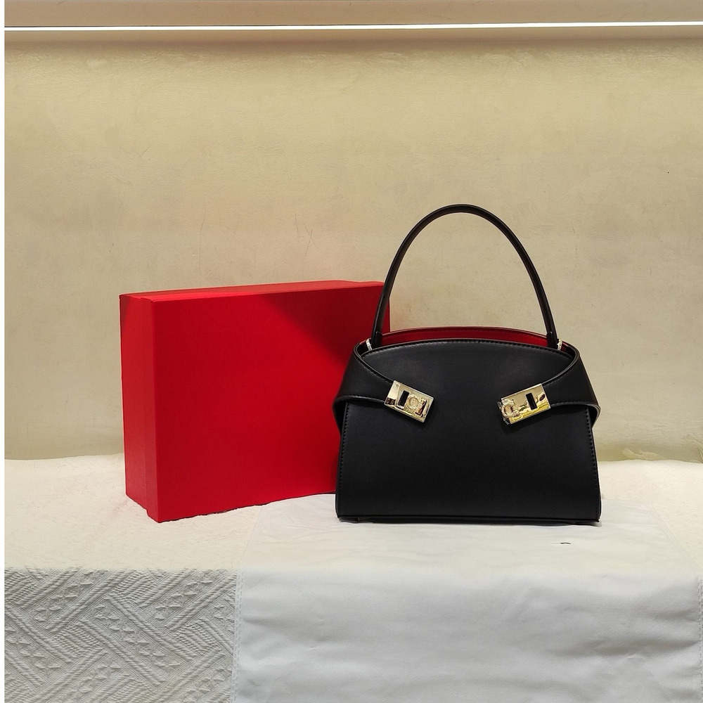 metal buckle, underarm style, light high-quality handbag Women's Style Leather Handbag Black Top Handle Gold Metal Buckle Luxury Designer Shoul