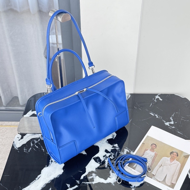 Genuine Leather Bowling Bag for Women Retro Slouchy Large Capacity Handbag Spring Summer Runway Underarm Shoulder Bag
