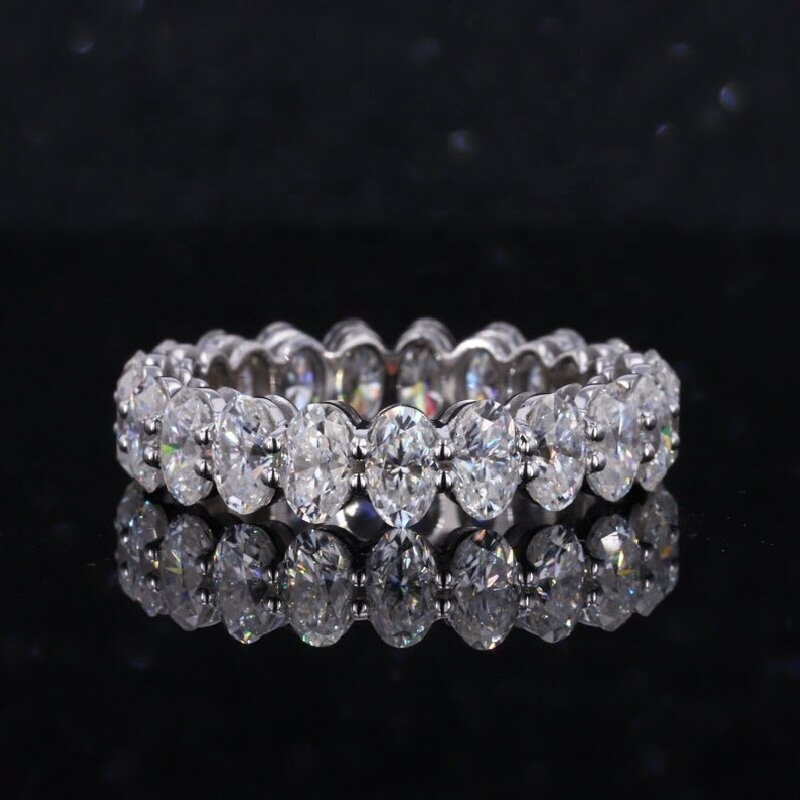 14K Solid White Gold Stunning Moissanite Wedding Band Full Eternity Oval Moissanite Ring for Women