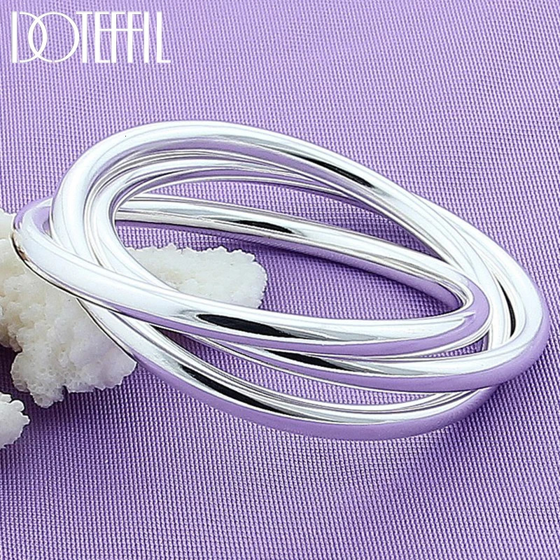 DOTEFFIL 925 Sterling Silver Three Lines Smooth Bangle Bracelet For Women Man Fashion Wedding Engagement Party Jewelry 260923