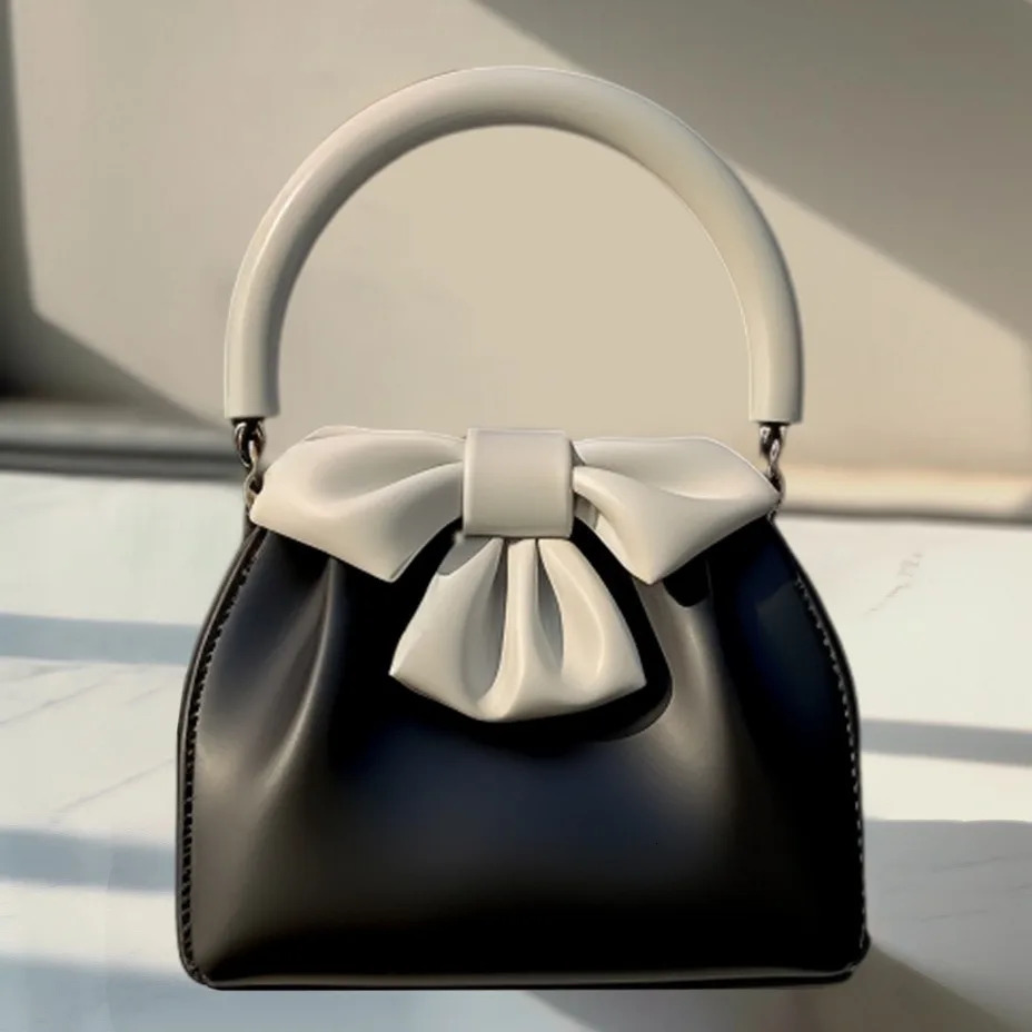 Handbag Textured Small Bag for Women 2026 Arrival Spring and Summer Style Pleated Satchel Bag Contrast Colorbows Bucket Bag 260920