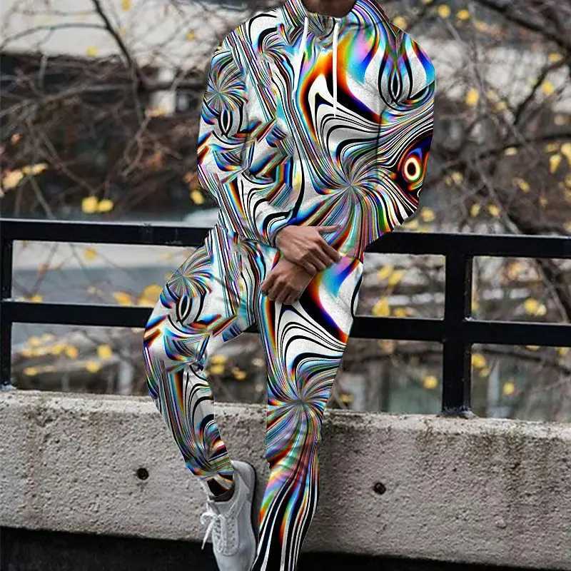 Graphic Abstract 3D Print Hoodies Pants Sets Men's Fashion Sweatshirts Sweatpants Two Piece Suits Outdoor Tracksuit Man Clothing T260924
