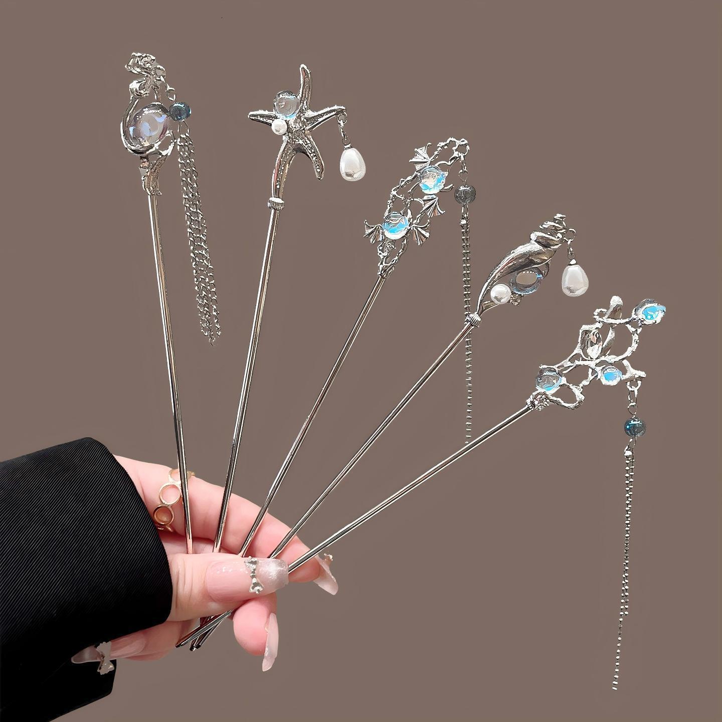 New Chinese-style moonstone butterfly tassel women, 2026 new design, simple hairpin for updos, cool and elegant hair accessory