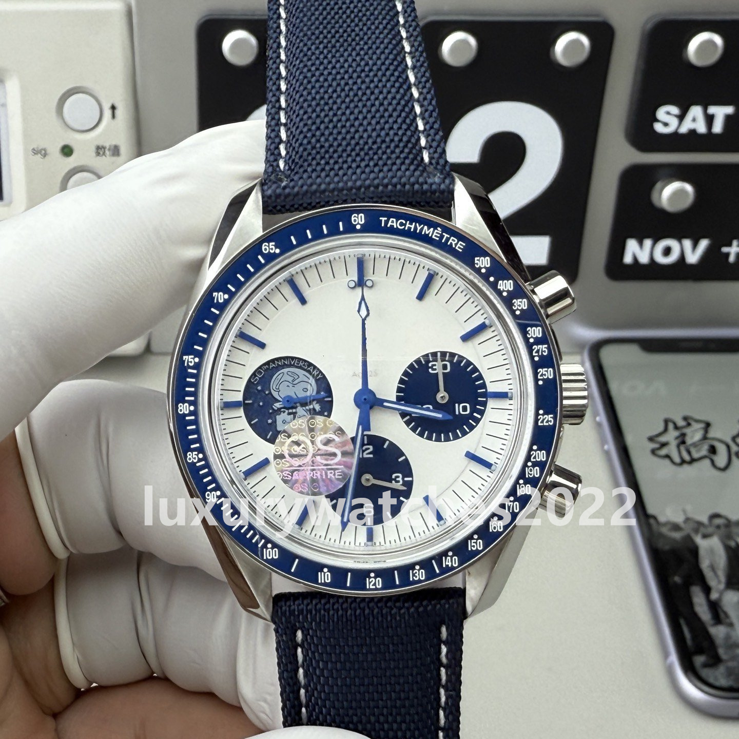 OS Factory Mens Watch 42mm Silver SnoopyAward 50th Anniversary Watches Chronograph Workin CAL.3861 Movement Mechanical Automatic Men's Wristwat