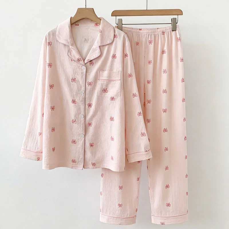 Women's Sleep Lounge Pajama Women's Spring and Autumn Summer Bow Pattern Cute Cartoon Long Sleeved Pants Home Suit Summer Sleepwear Homewe