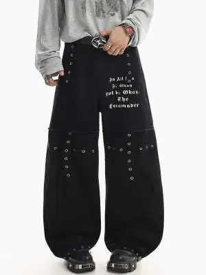 Men's Jeans Y2K Black Gothic Cargo Pants Denim Trousers Men Women Streetwear New Wide Leg Jeans Gothic Punk Multi Pockets Solid Color Jeans H26