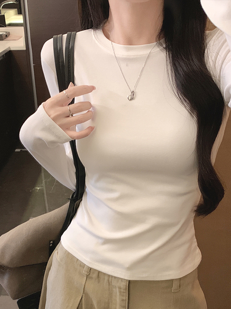 AAAA X39 Couche de base blanche élégante et confortable pour femme : pull long à col rond, idéal pour l'automne/l'hiver