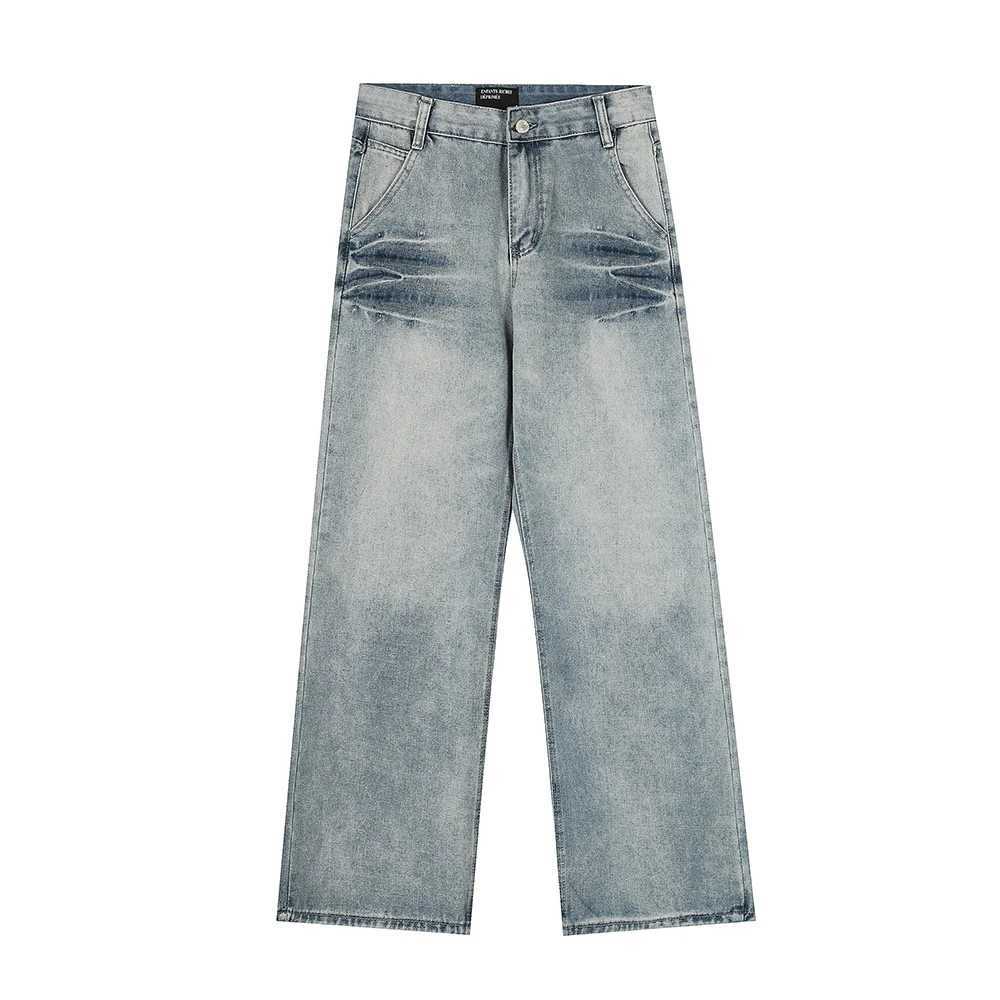 High Street Washed Vintage Casual Loose Mens Denim Trousers Straight Pocket Cotton Solid Color Ropa Hombre Baggy Jeans Pants S260924N87P