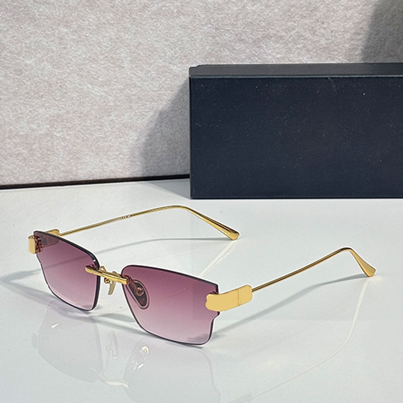 Luxury Rectangular Sunglasses Brand Customized Metal Logo hinge Details Designer Frameless Glasses Gradient Pink Atmosphere Womens Fashion Party gla