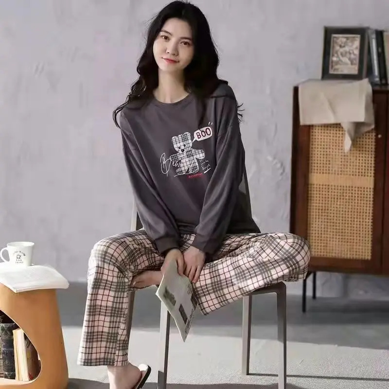 Spring and Autumn Ladies Pajamas Homewear Set of Long-Sleeved Autumn and Winter Homewear Women Plus Size Pajamas Set 260922