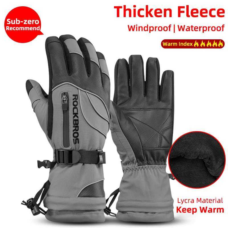 Ski Gloves ROCKBROS Winter Gloves Motorcycle Waterproof Fleece Thermal Gloves Snowboard Snowmobile Gloves Men Women Snow Cycling Gloves Q260923