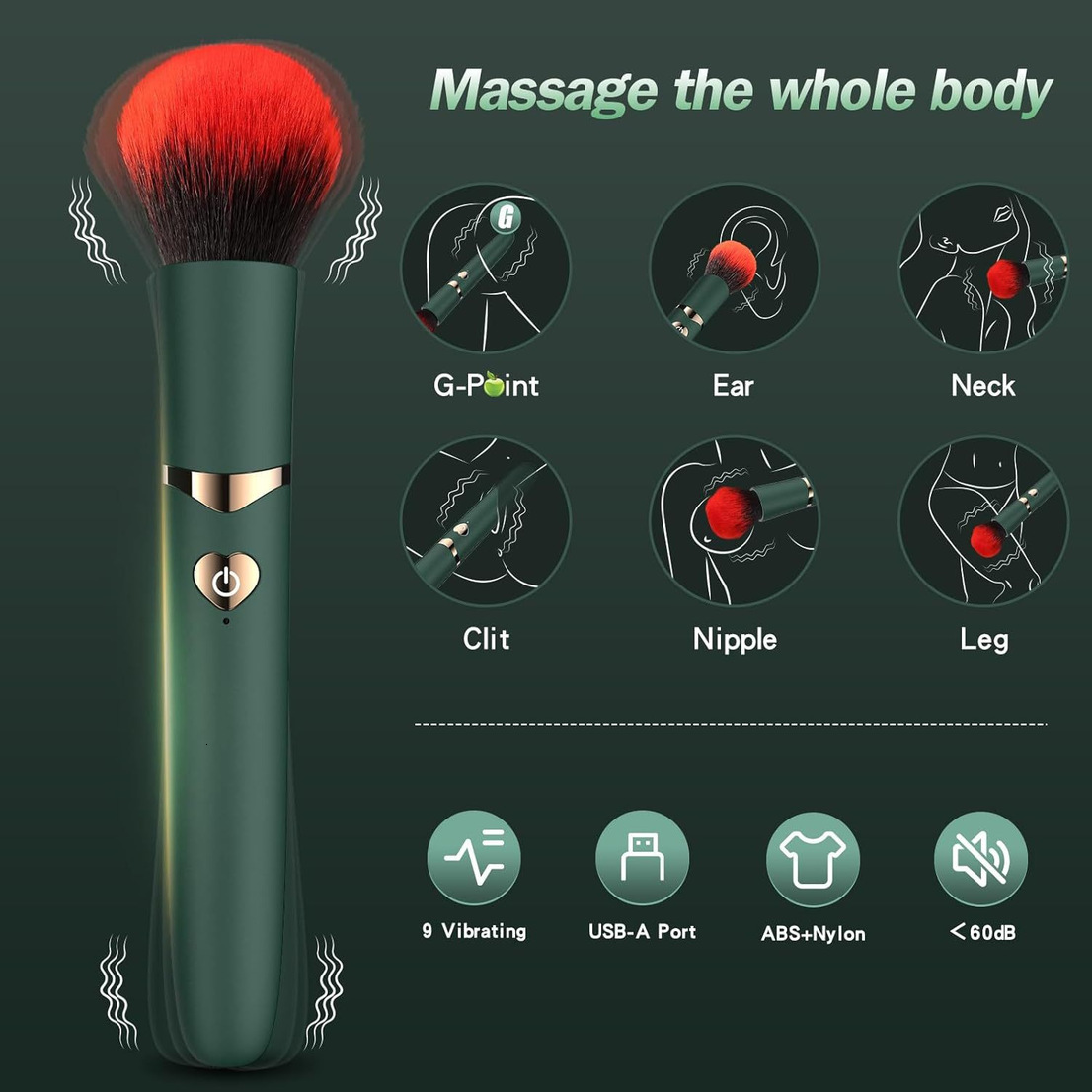 g Vibrazione Spazzola per trucco Vibratore per donna, Massaggiatore per il corpo ricaricabile, Spazzola vibrante per la pulizia, Massaggiatore intim