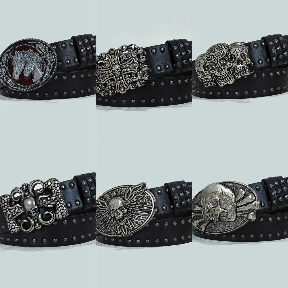 and Belts Women's Men Belt Cool Punk Style Black Rivets Decorated Heavy Metal Dark Belt Plus Size Gothic Wide Skull Jeans Belt Male J260923