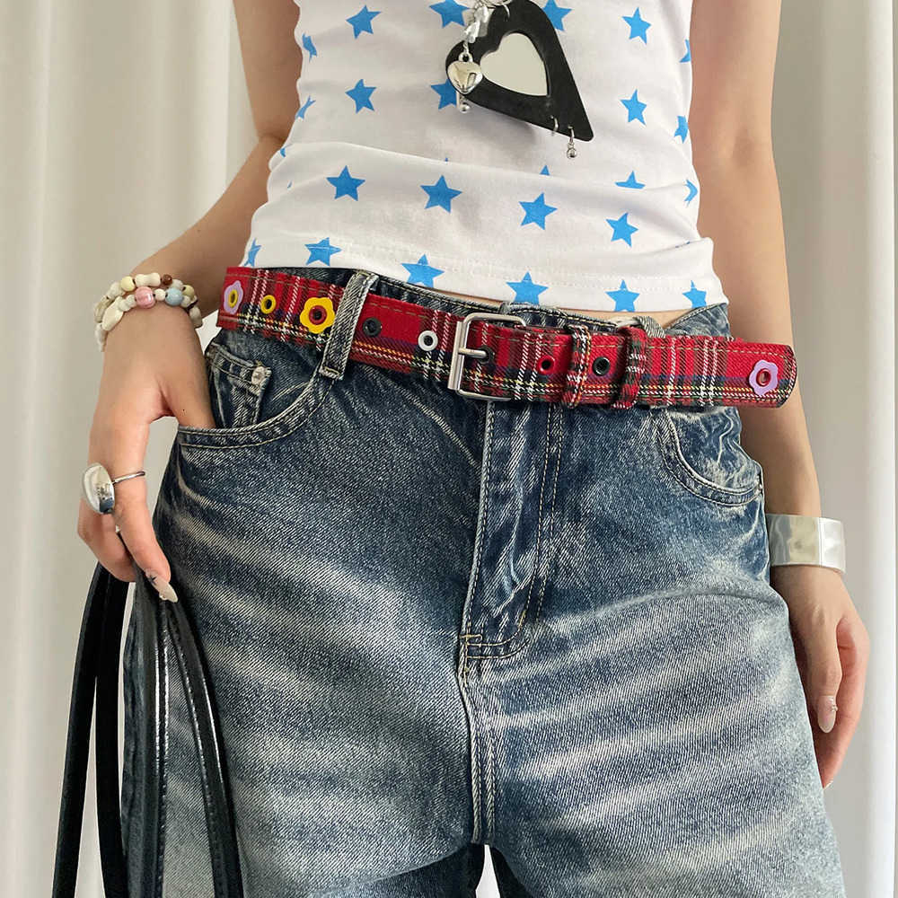 Floral Dopamine Belts Y2k Red Plaid Waist Belt For Women Summer 2025 New Sweet Cool Hot Girl Denim Blue Belt J260923