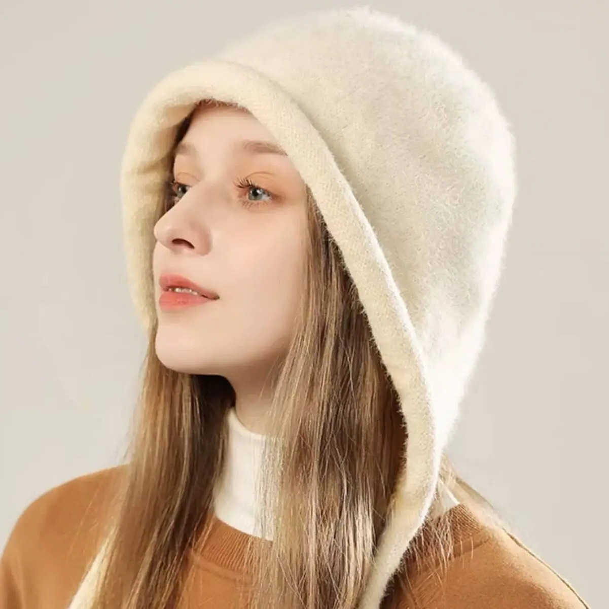 Winter Autumn Womens Style Baotou Hat Cute Sweet Soft Plush Knitted Lei Feng Hat with 3D Embroidery Le-up Ear S2609243N6R