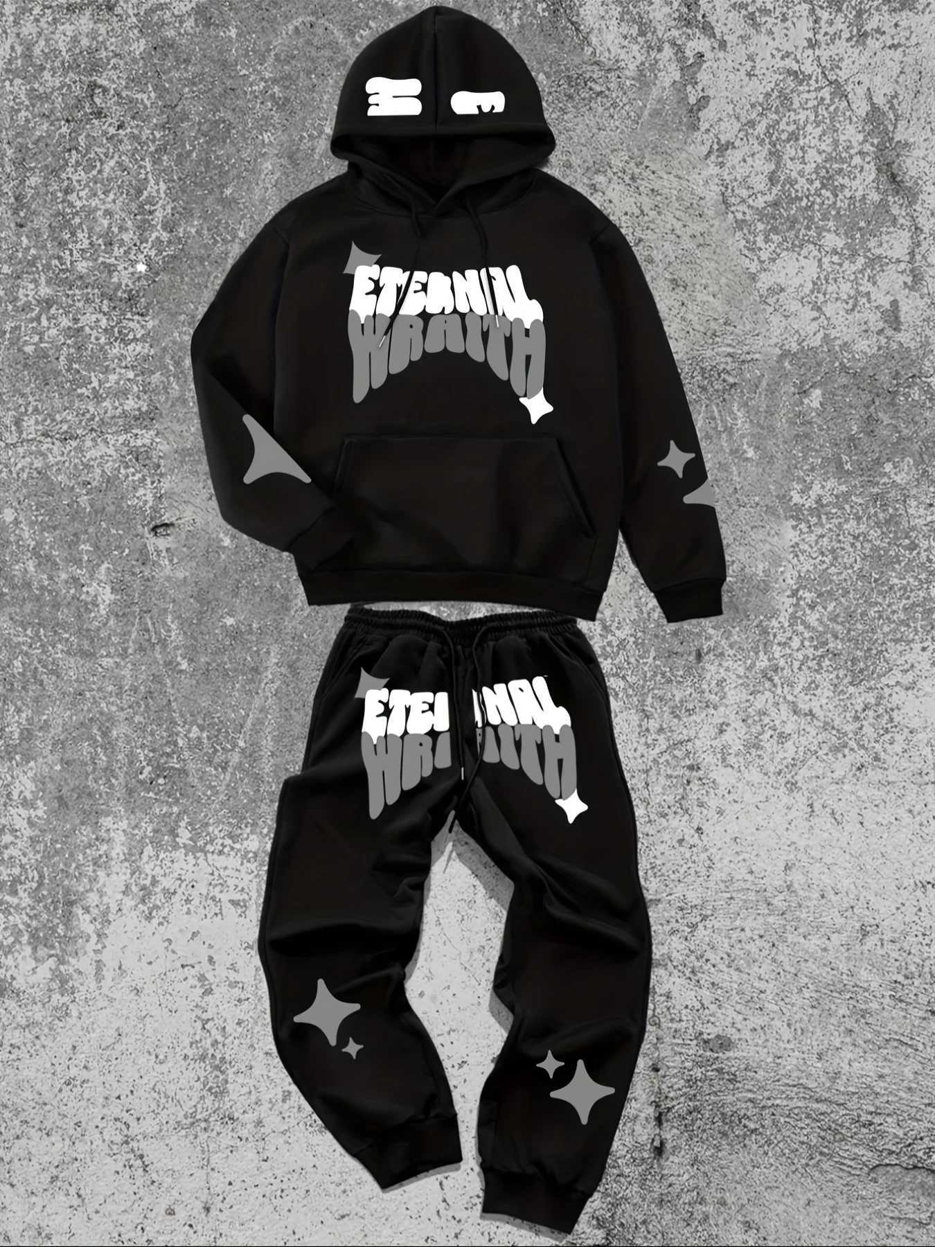 The 2025 Spring and Autumn new men's hoodie set is a casual and fashionable streetwear collection with letter prints T260924