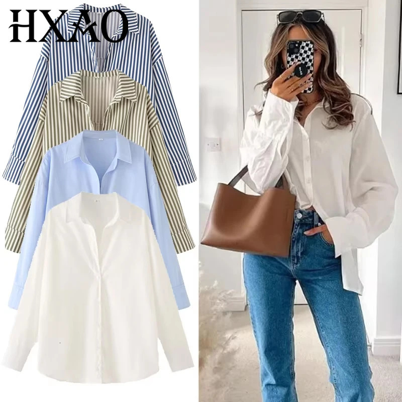 HXAO Woman Oversized Shirts Blouses Spring Summer Woman Elegant Button Up Long Sleeve Blouses Fashion Plus Size Tops 260923
