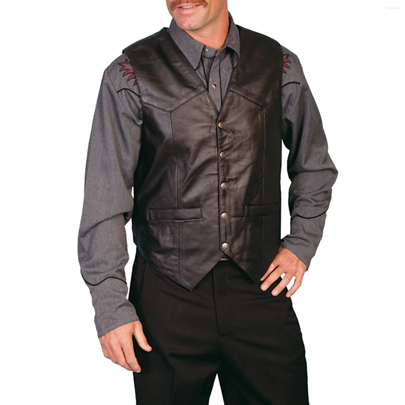 Men Soft Leather Vest Snap Western Mens Gift Holiday Attire Informal Biker