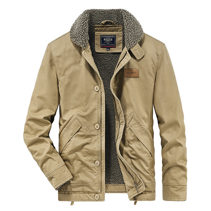 2026 Men's new autumn and winter fleece-lined, thickened, warm jacket, lamb wool workwear cotton coat