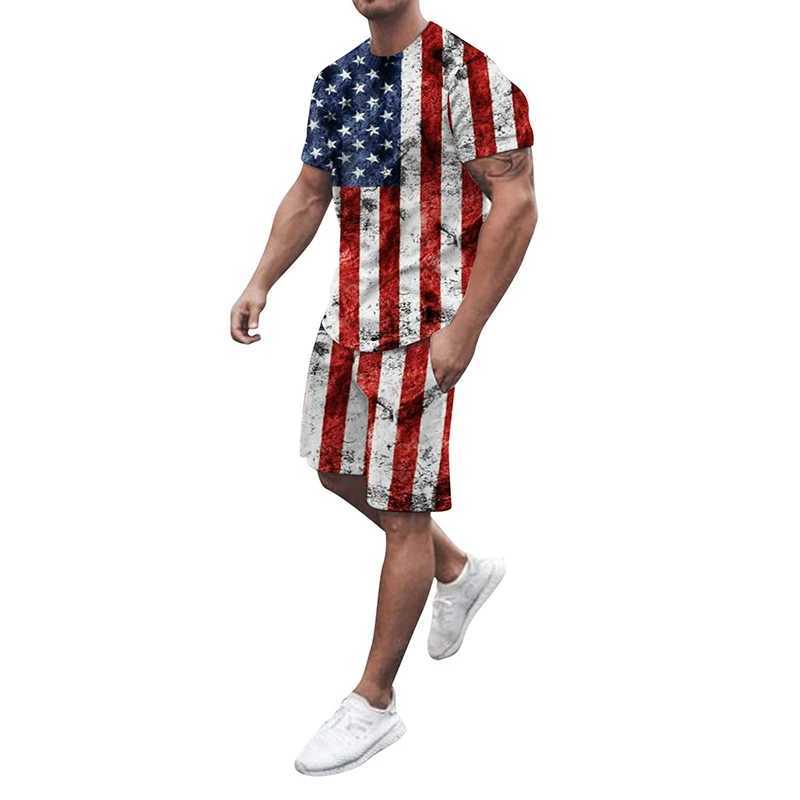 Men's T-shirt Sets USA American Flag 3D Print Tracksuit T Shirts Shorts 2 Pieces Streetwear Male's Oversized Suits Sportswear T260924