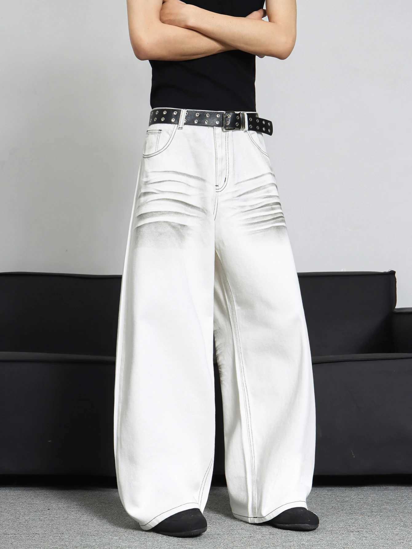 Men's Y2K Jeans Minimalist Vintage Baggy Wide Denim Pants For Men Versatile Loose-Fitting Trousers Suitable For All Seasons S260924197P