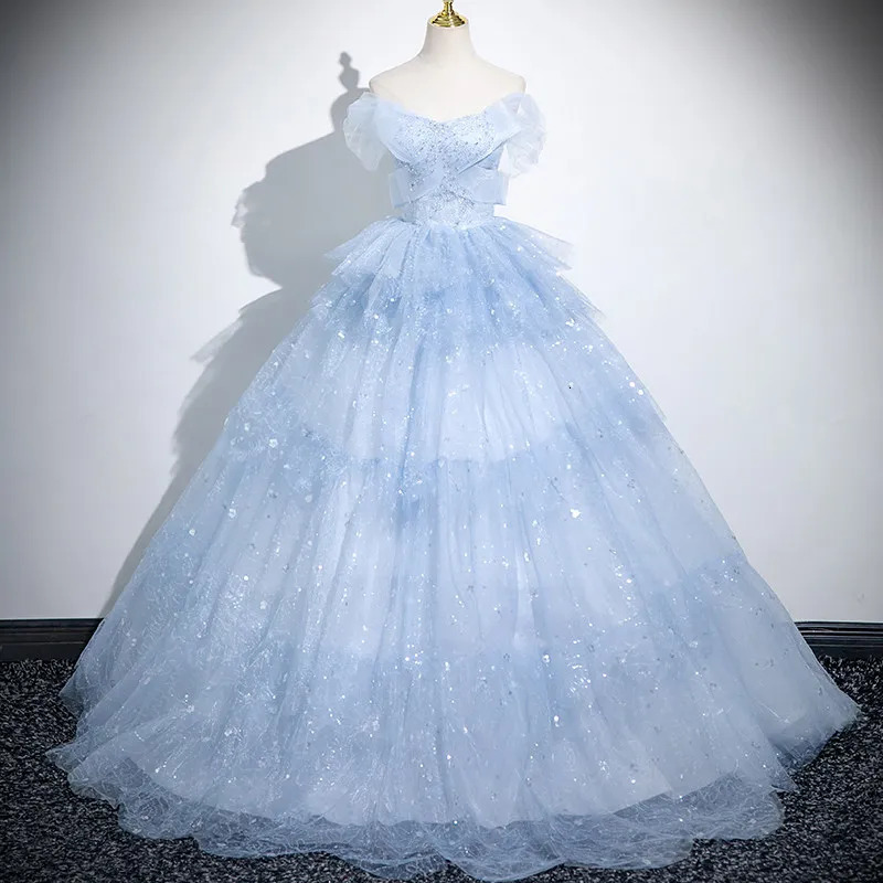 2026 Style Women s Blue Off Shoulder Evening Dress Fashion Slim Fit Party Gown Long Customizable Sexy Open Back 260923
