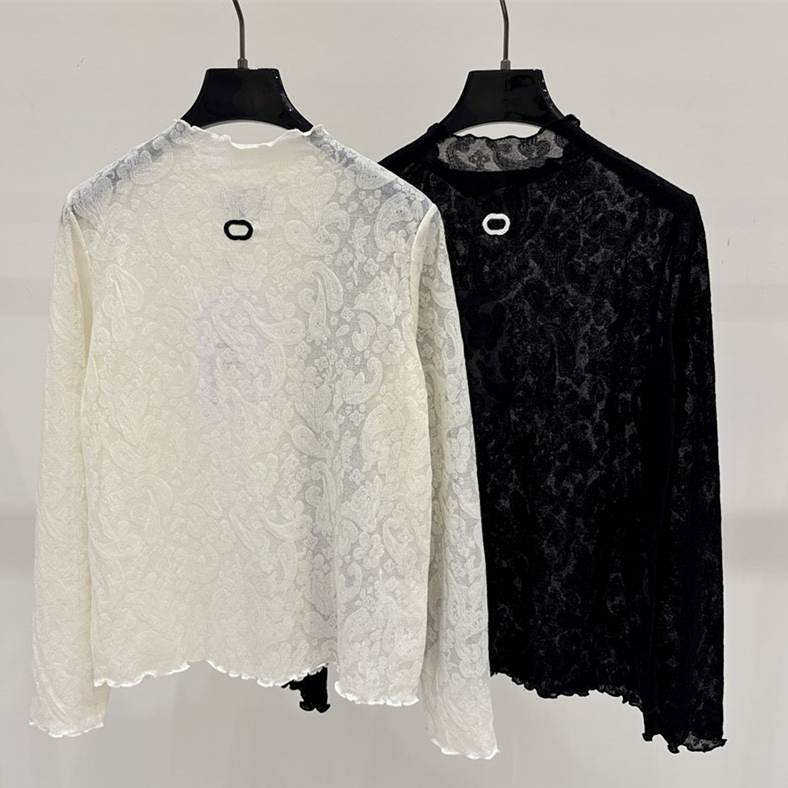 Sexy Sheer Floral Knit Top For Women Elegant Half Neck Long Sleeve Thin Breathable Pullover Autumn Vacation Seaside Party Chic Knitwear Outfit