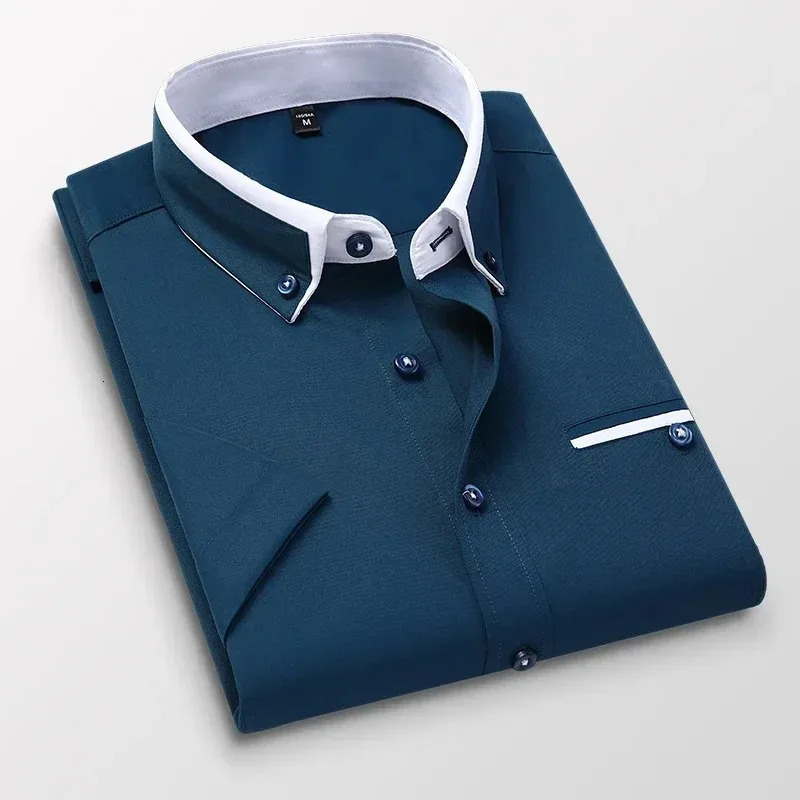 TFETTER Summer Business Shirt Men Short Sleeves Button Up Shirt Turn-down Collar Casual Shirts Mens Clothing Plus Size 5XL 260922