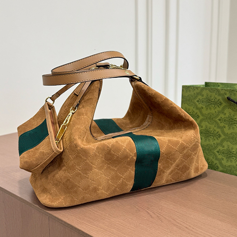 12A Designer Bags With Web Large shoulder bag Suede Brown Embossed Tote Bag Large capacity shoulder bag Comes with matching mini pouch Shopping bag