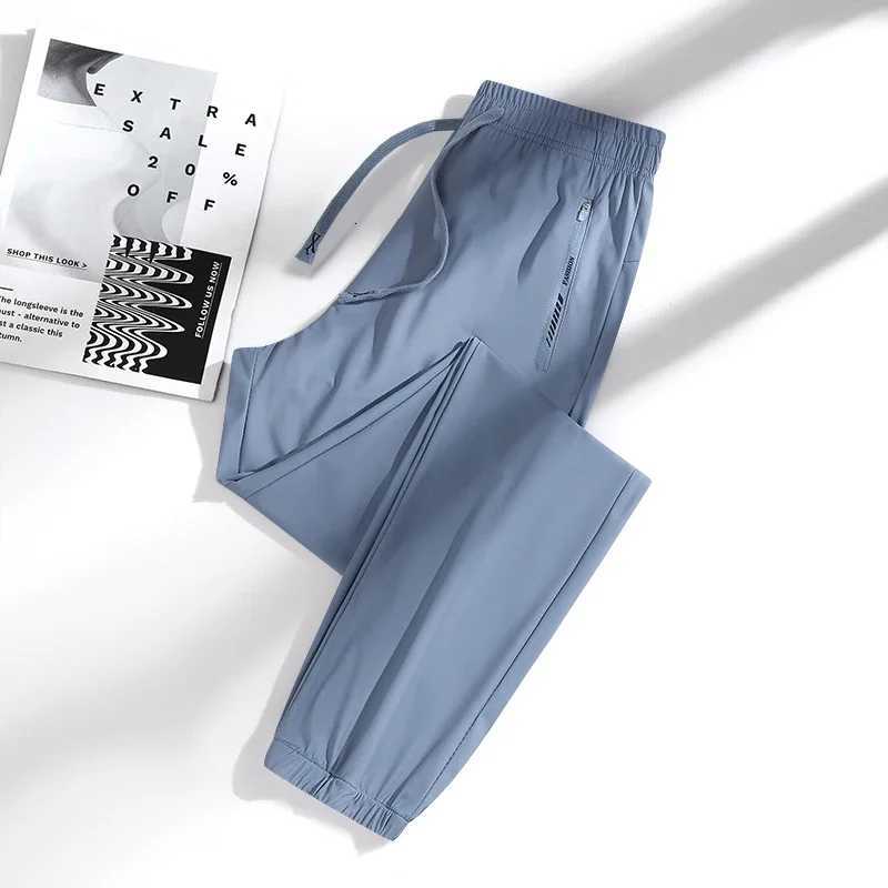 Men's Pants New Ice Silk Men's Women's Pants Summer Thin Loose Quick Drying Breathable Sports Straight Leg Tie Casual Pants H260924