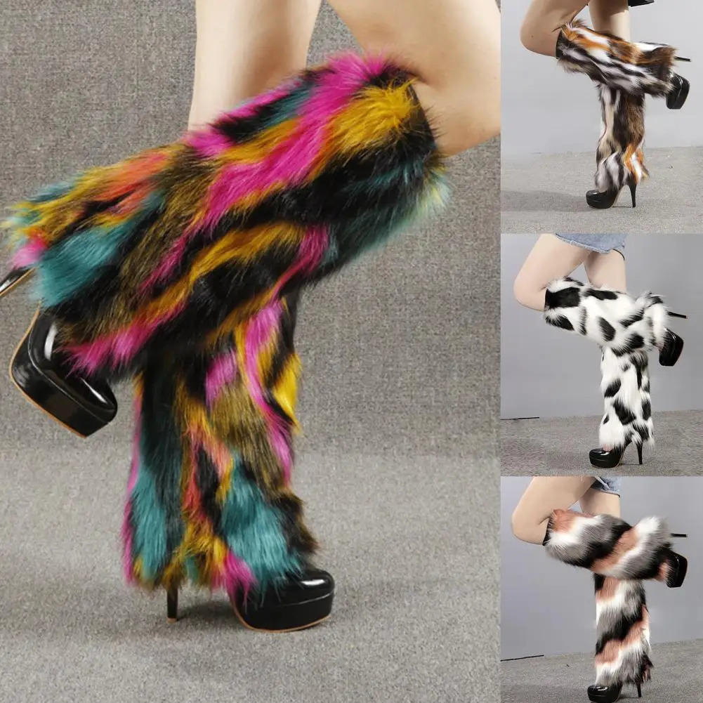 Harajuku Shoes Cuffs Women Colorful Leg Warmer Winter Warm Thick Girls Lolita Calf Socks Vintage Fluffy Faux Fur Boots Stocking 260923