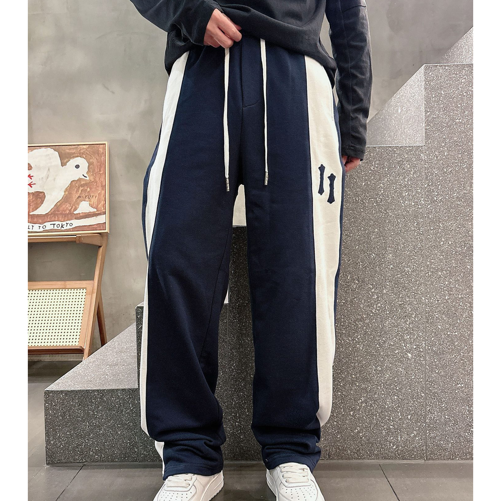 Designer pants cross casual pants 100% pure cotton letterpress bouquet leg casual pants embroidered knitted sweatpants color stitching loose pants f