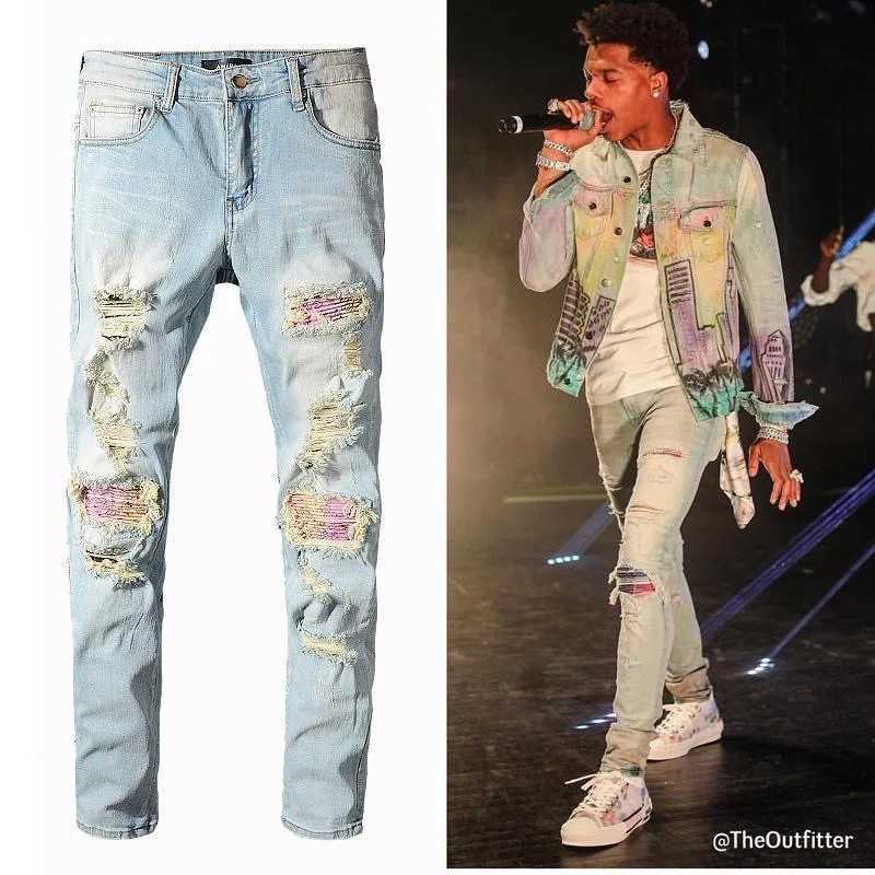 Spring and Autumn Fashionable Solid Color Piercing Hip Hop Trendy Straight leg Jeans for Men's Casual Sports Jeans S260924RL1C